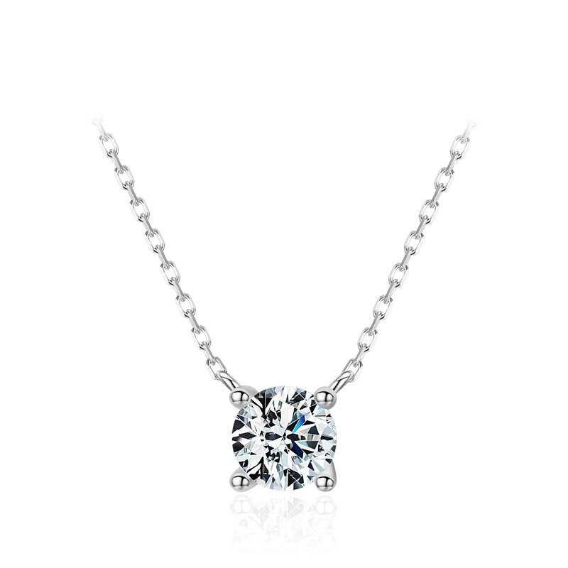 Collier pendentif classique en argent sterling 925 avec chaîne ronde et simple en zircon cubique transparent, bijou idéal pour un mariage ou des fiançailles.