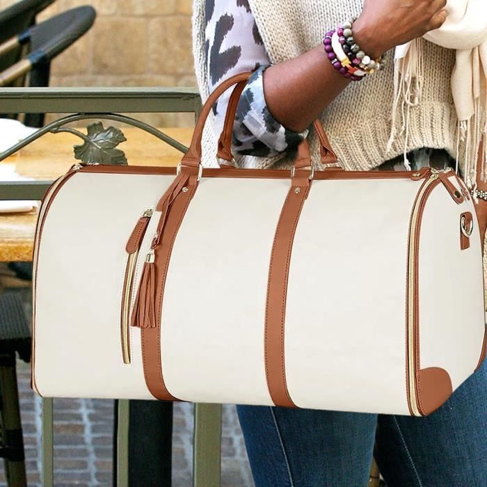Bolsa portatrajes de viaje para mujer - Beige - Impermeable - Piel sintética - 52x25x31 cm