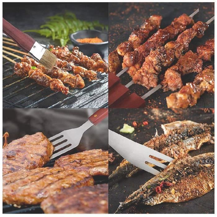 Set d'ustensiles barbecue - 18 pièces - Acier inoxydable - Mallette d'accessoires - Lavable