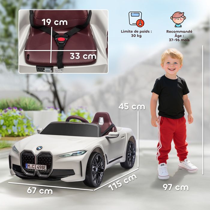 HOMCOM Electric Ride-On Car for Children - Licensed BMW I4 - 12V Remote Control MP3 Music Belt and Lights - 115x67x45 cm - Black