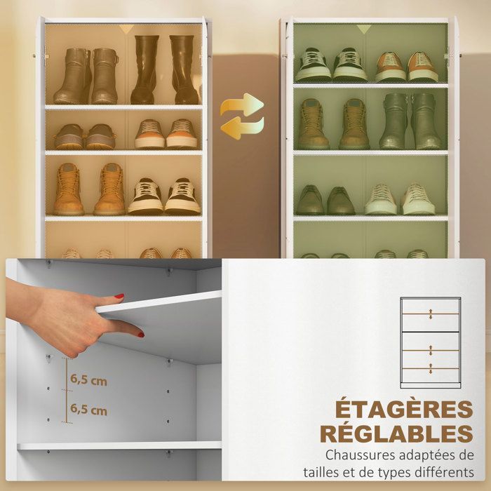 Zapatero - HOMCOM - 10 pares - 5 niveles de estantes ajustables - tablero de partículas - 55x36x108cm - blanco brillante
