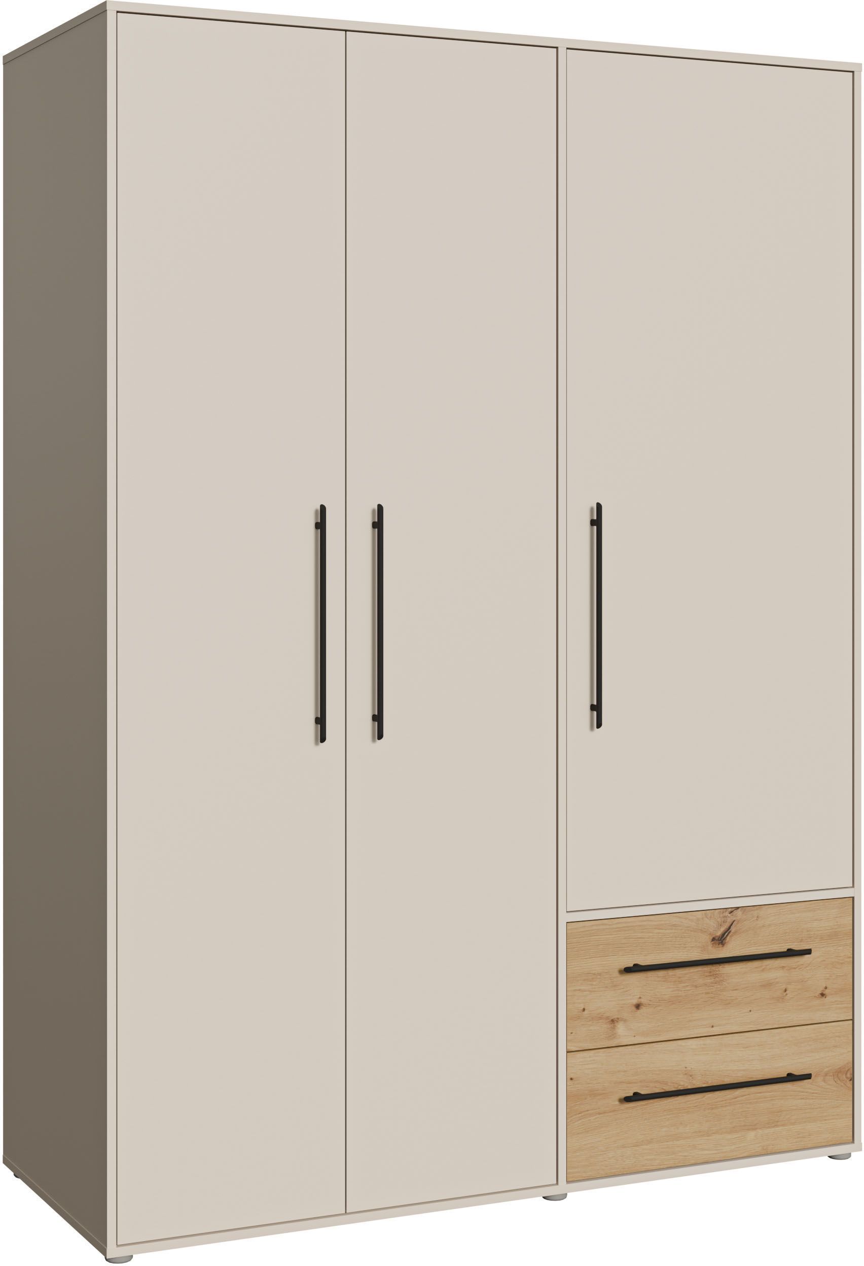 Armoire de chambre - Sable et Chêne - 3 portes battantes - L144,4 x P58,8 x H200,1 cm - MOKKARIS