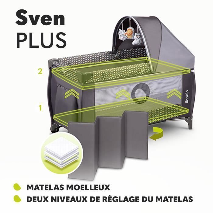 Cuna de viaje 3 en 1 - LIONELO Sven Plus - Parque infantil - Cambiador - Mosquitera - Colchón - 0-36 meses - Gris