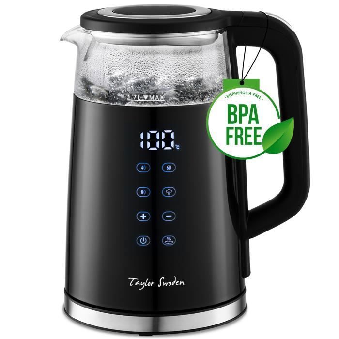 Taylor Swoden 1.7 Litre Glass Electric Kettle with Temperature Selection from 40 to 100 °C, Digital Display