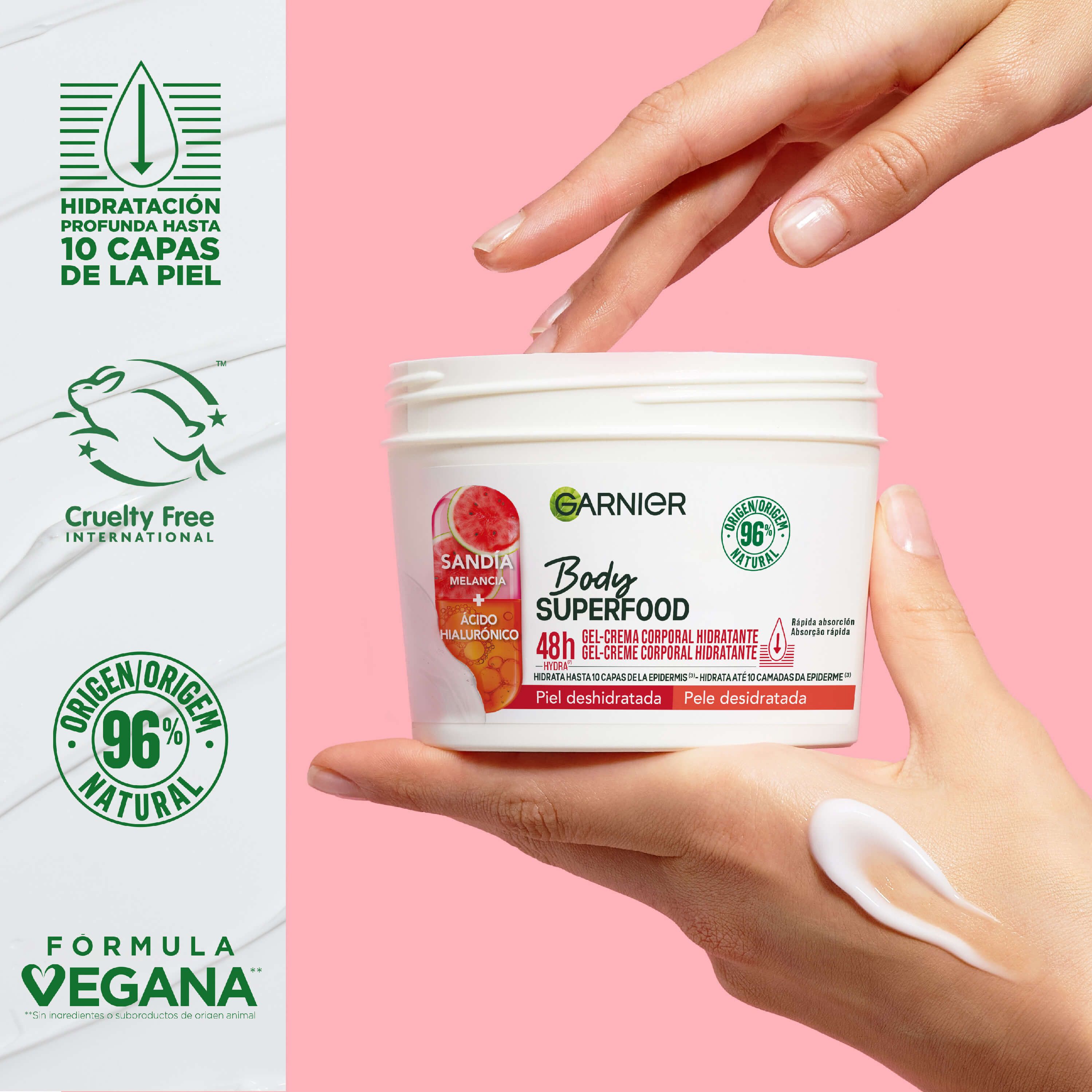 Drėkinamasis kūno kremas „Body Superfood“ su arbūzu ir hialurono rūgštimi Kūno pienelis ir kūno losjonai