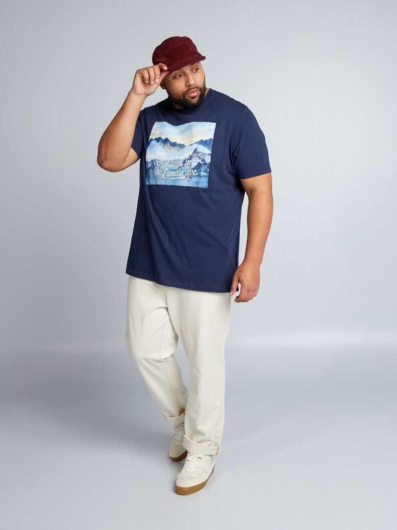 Jersey T-shirt met print op de voorkant - BLAUW