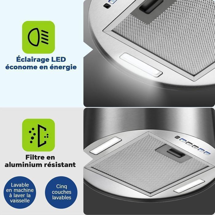 Afzuigkap - Eilandafzuigkap - 3 snelheden - centrale keukeneilandafzuigkap - 700 m³/u - 2 koolstoffilters - Energieklasse A+