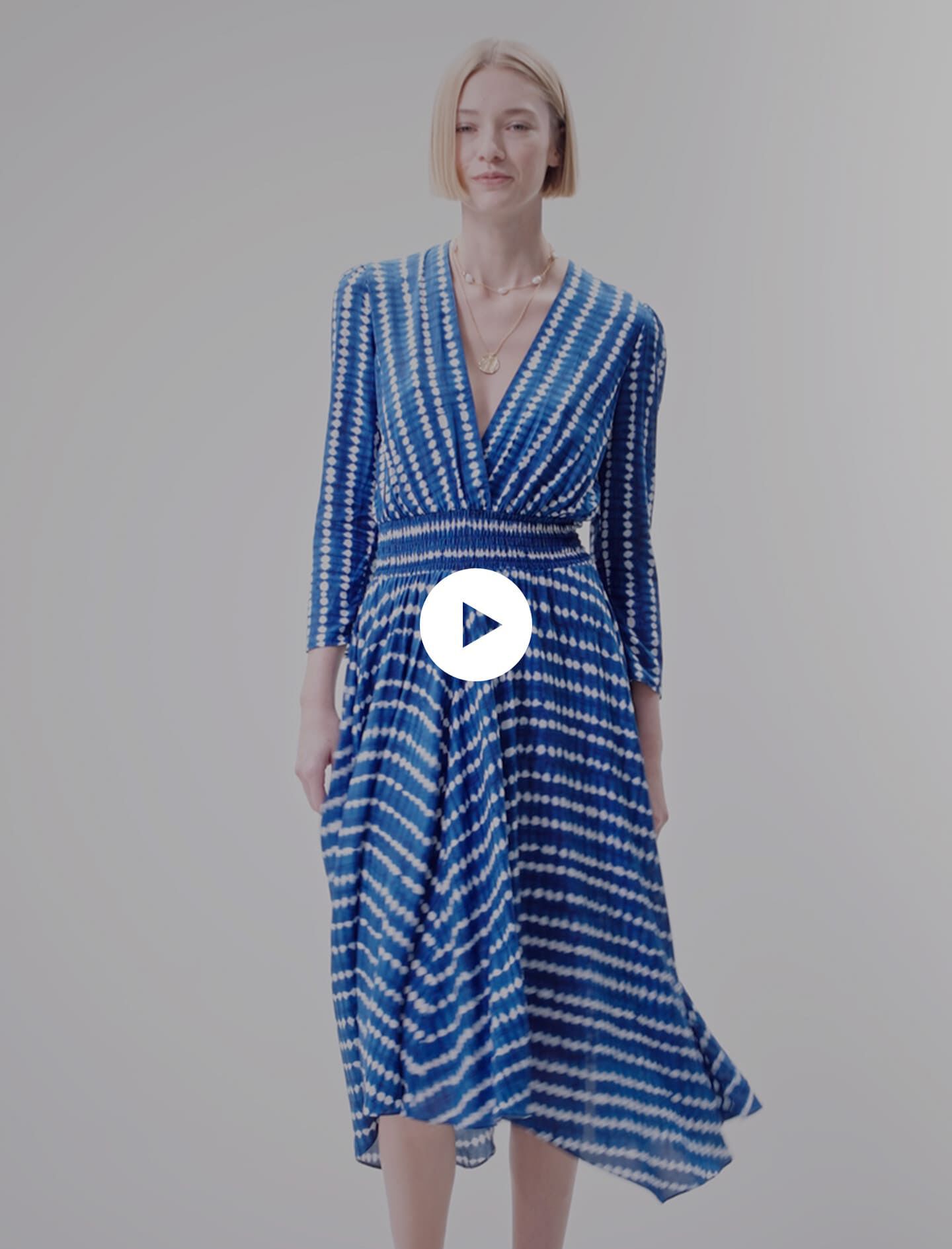 Lange asymmetrische jurk - tie-dye print - blauwe druppel