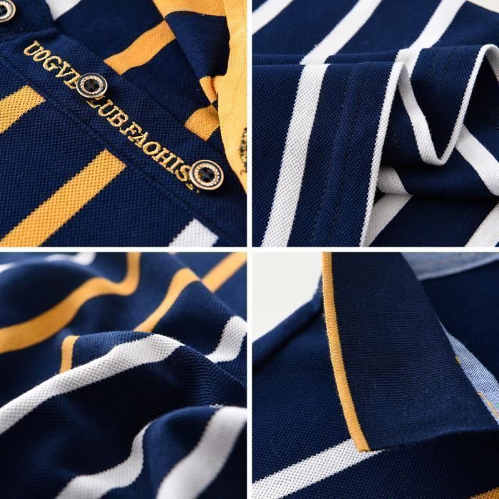 INSFITY Men's Polo Shirt - Short Sleeve Striped - 100% Cotton - Casual Turn-Down Collar - Blue Red