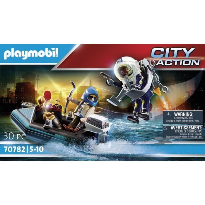 PLAYMOBIL - 70782 - Policial com jetpack e canoa