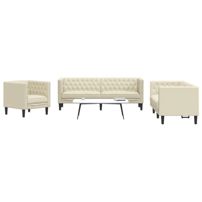 Set divano Chesterfield a 3 pezzi in similpelle color crema vidaXL, divano, seduta, divano relax, divano comfort, 3209268