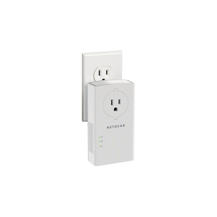 NETGEAR 2er-Pack Powerline-Adapter (2000 Mbit/s) – 2 x 10/100/1000 RJ45-Anschlüsse – mit integrierter Steckdose PLP2000-100FRS