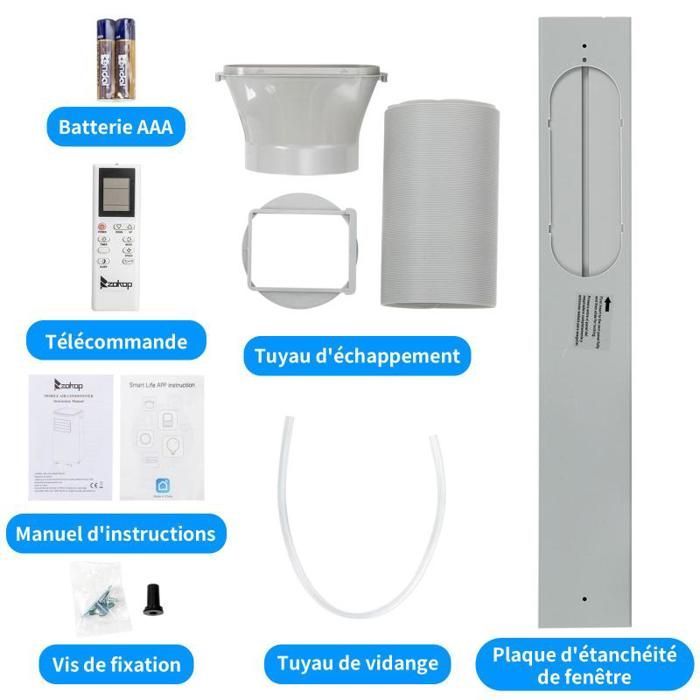 Condizionatore d'aria portatile silenzioso da 10000 BTU con Wi-Fi e telecomando - Timer 24 ore - Bianco
