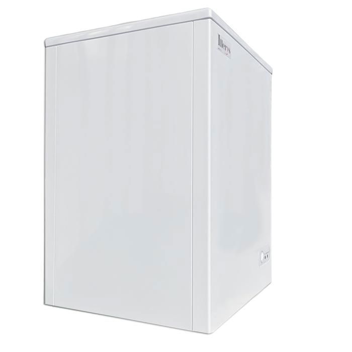 Congélateur coffre vitré 97L - vitre plate coulissante - -18°C - panier inclus - roulettes - blanc