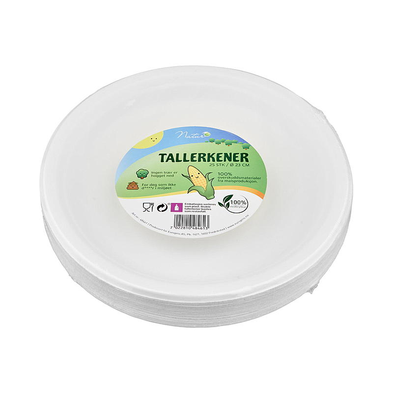 Assiettes jetables Nature, paquet de 25, 23 cm, 100 % biodégradables