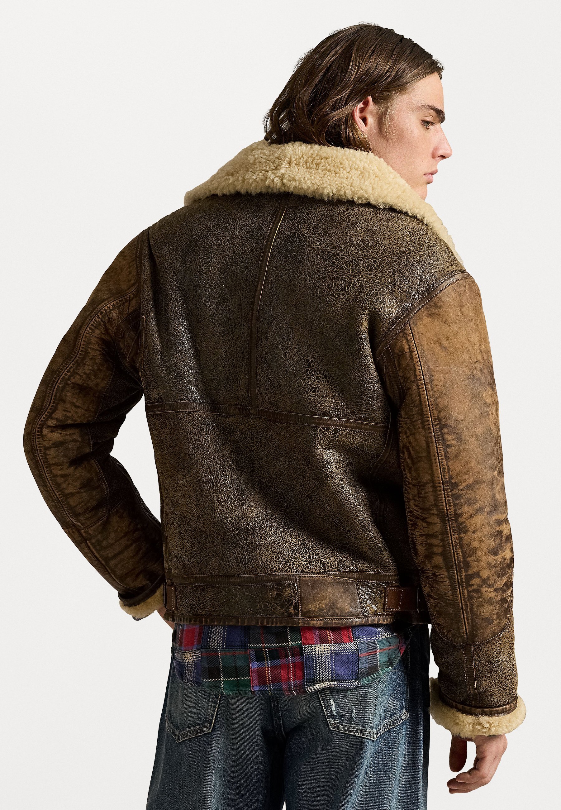Polo Ralph Lauren BOMBERJACK MET LEREN AFWERKING EN SHEARLING - Leren jas - bruin aarde