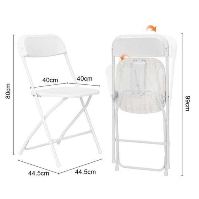 Lot de 20 chaises pliantes en plastique blanc, sièges commerciaux empilables portables intérieurs et extérieurs avec cadre en acier