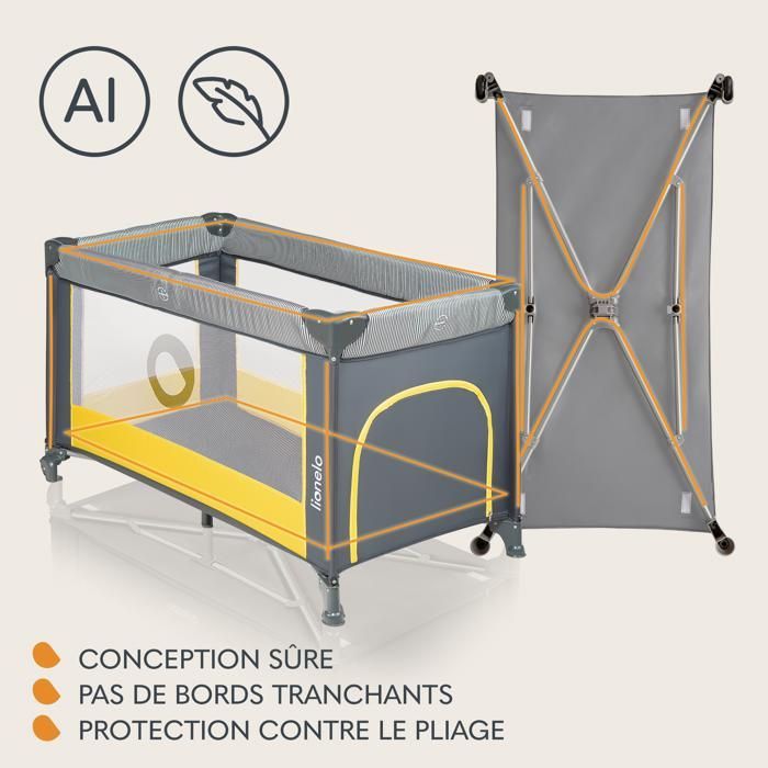 Cuna de viaje compacta 2 en 1 LIONELO de Stefi - Parque infantil - 0-36 meses - Bolsa de transporte - Plegado rápido - 2 ruedas - Amarillo