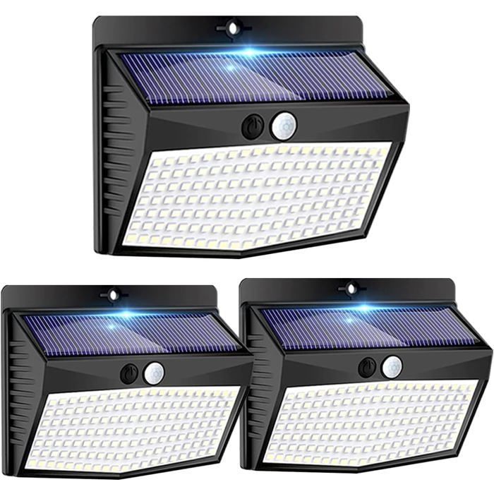 Lampe Solaire Extérieur Détecteur de Mouvement【Lot de 3 de 138LED】 Lumière étanche Sans Fil 3 Modes Spot LED éclairage extérieur