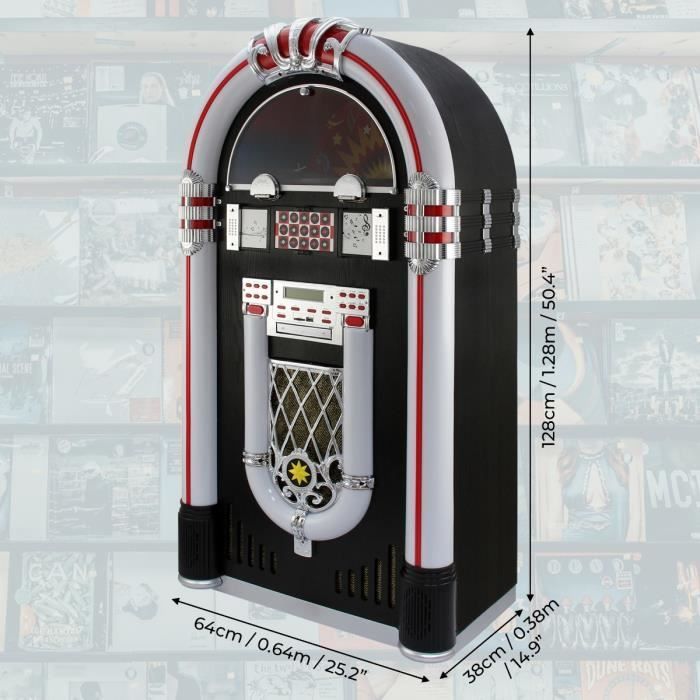 Jukebox retrò MonsterShop - Lettore CD, MP3, Bluetooth, Radio, AUX, Illuminazione