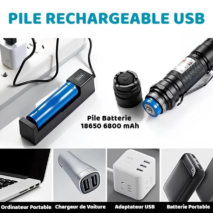 Laser Vert Haute Performance M-PROGECT® | 50 MW 532 NM Portée 5000 mètres, avec Pile Rechargeable 18650 et Chargeur USB