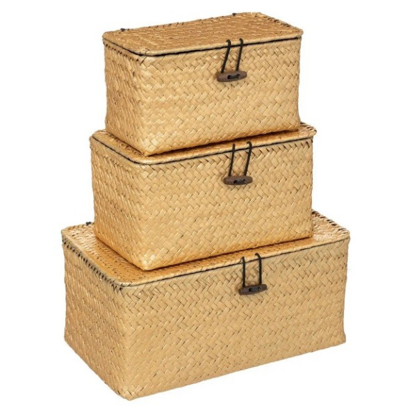 Komplet 3 koszy z trzciny złote Cajas