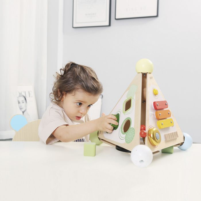 Cubo attività piramidale in legno - Multicolore - 30 cm - Per bambini dai 2 anni in su