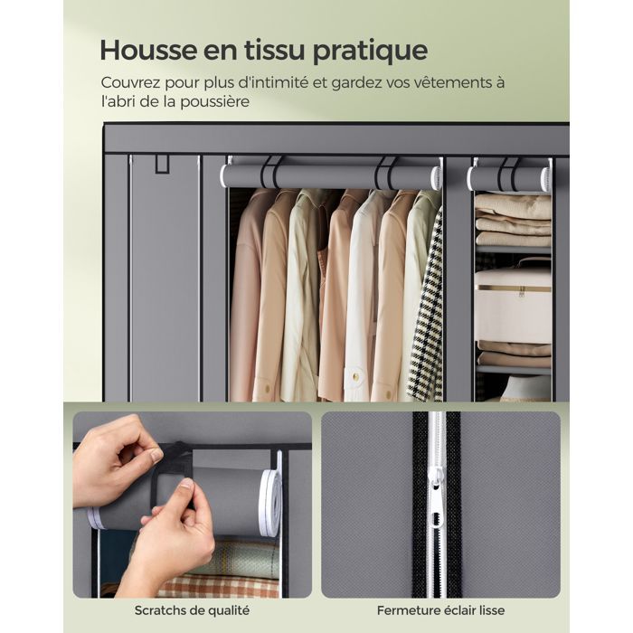 Armario SONGMICS XXL, armario de tela no tejida, 150 x 45 x 175 cm, gris LSF03G