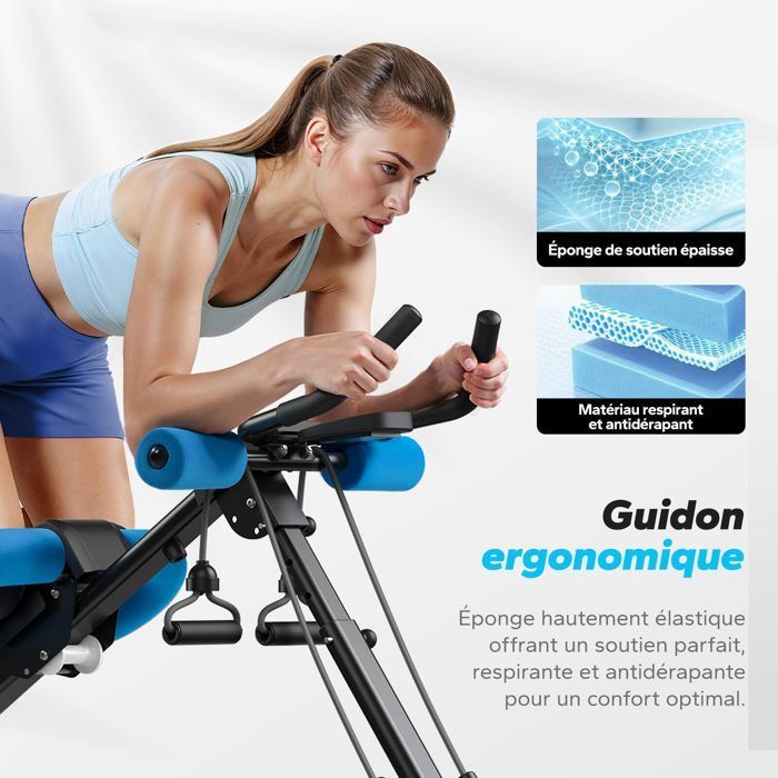 Attrezzo per addominali e glutei MERACH, 5 livelli di inclinazione, schermo LCD, portata massima 200 kg, cuscino a forma di U, maniglie antiscivolo, colore nero.