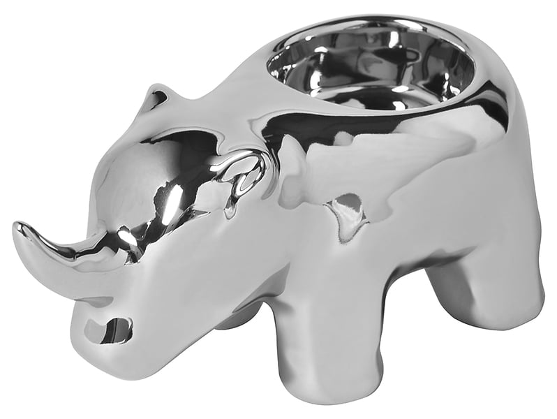 Świecznik Nosorożec ceramiczny 7 cm srebrny