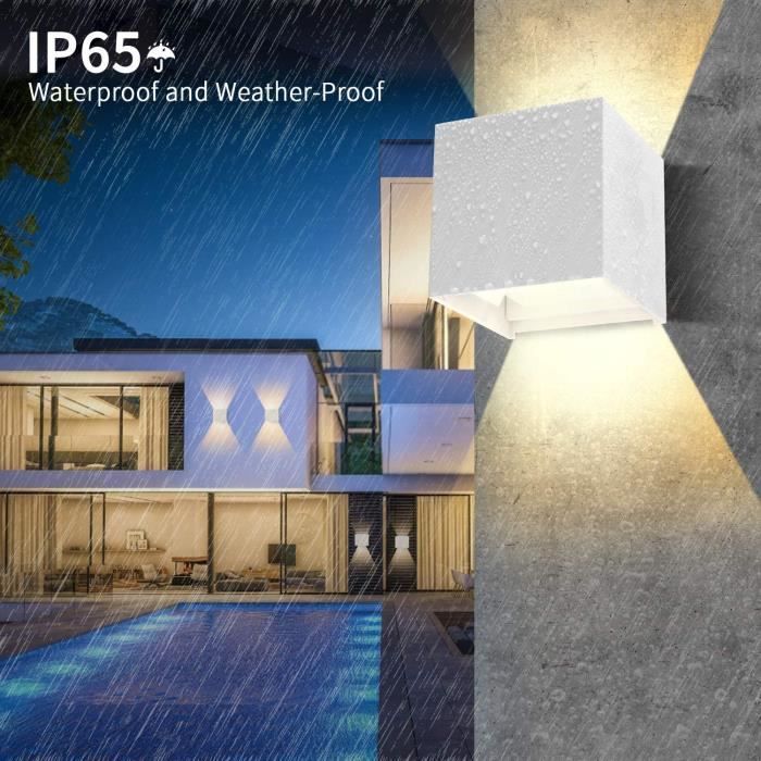 Aplique de pared - FELIXINJIANG - 12W - LED impermeable IP65 - Blanco cálido - Paquete de 2