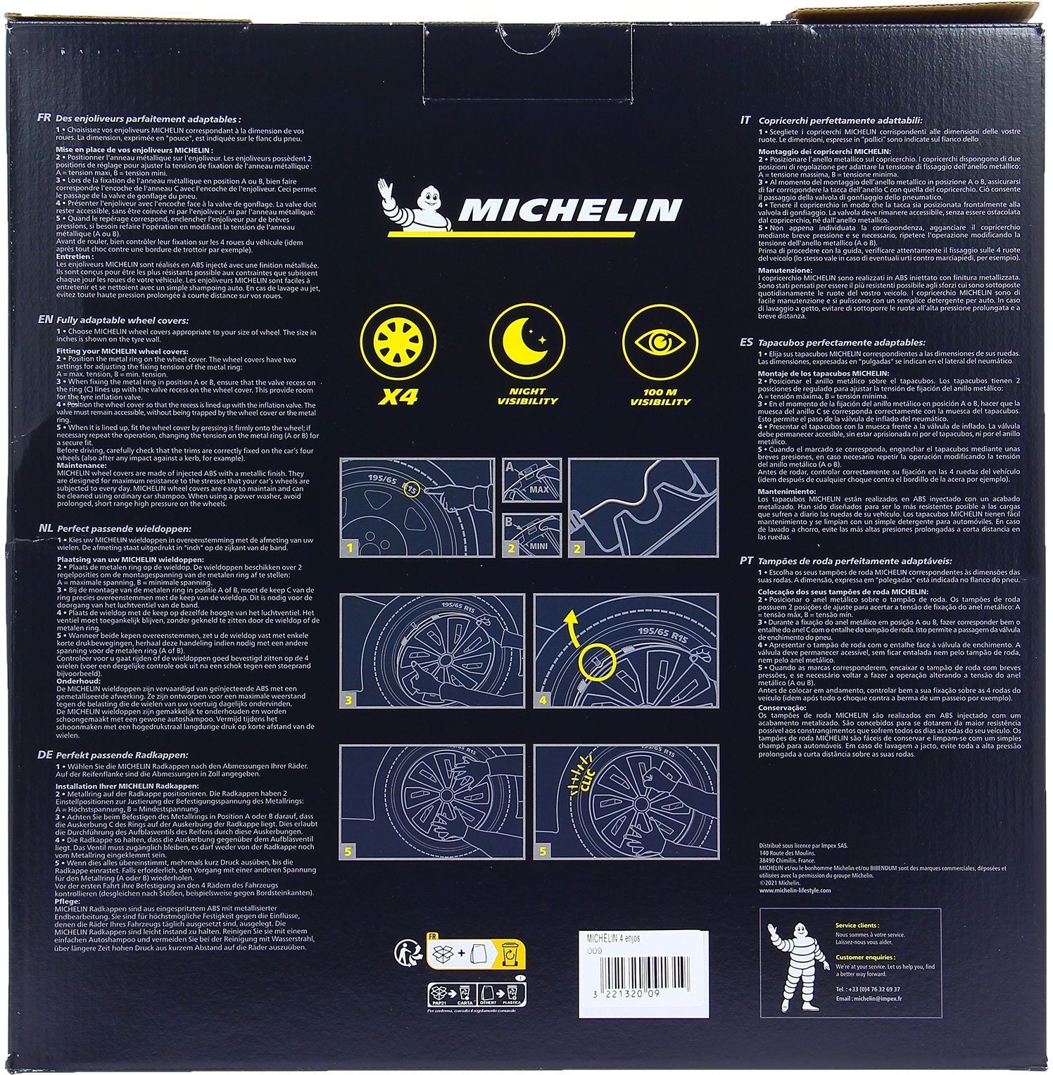 Juego de 4 embellecedores de rueda gris metalizado - MICHELIN - 16 pulgadas - Fácil instalación mediante clip - Inserción reflectante NVS 42
