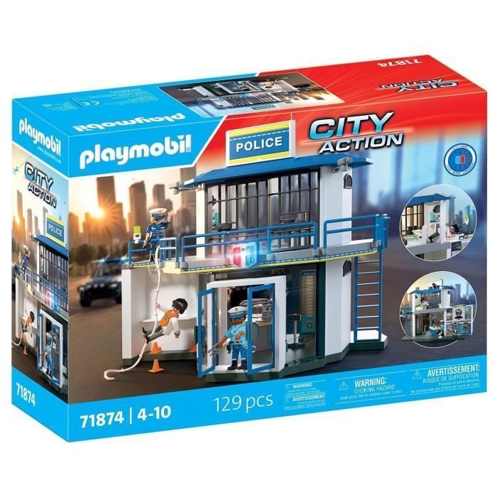 Playmobil 71874 Comisaría de policía con sala de registro, agentes de policía, acción urbana, 129 piezas, a partir de 4 años