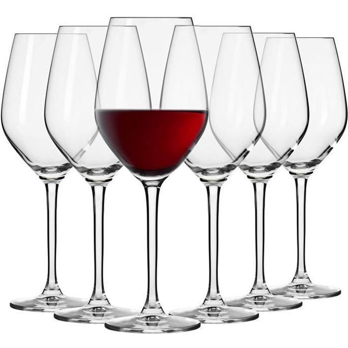Krosno Petite Verre à Vin Rouge en Cristal - Lot de 6 Verres - 460 ml - Collection Splendour - Lavable au Lave-Vaisselle