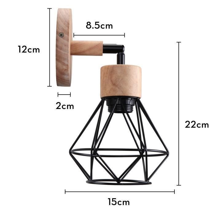 UNI 2 Pack Applique Murale Intérieur Design Fer Abat-jour Cage E27 Luminaire Plafonnier Ajustable Noir