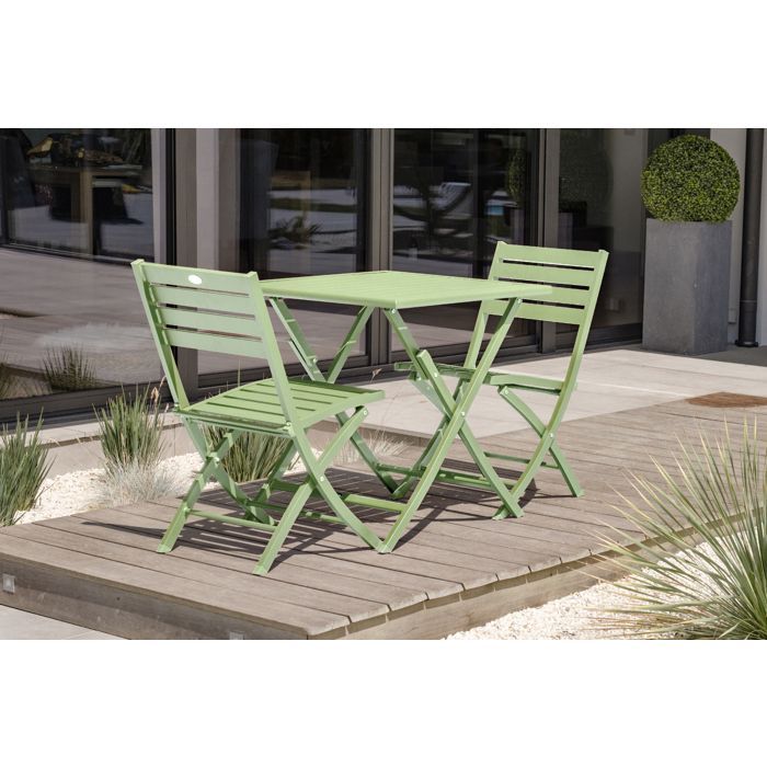 Ensemble repas de jardin 2 places en aluminium vert lagune - Vert lagune