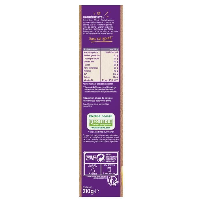 Blédina Blédiner Céréales Riz Carottes +6m 210g