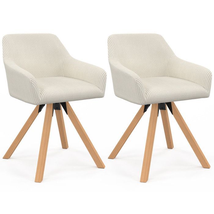 IDMARKET Lot de 2 chaises pivotantes de salle à manger, fauteuils de table JANY en velours côtelé beige