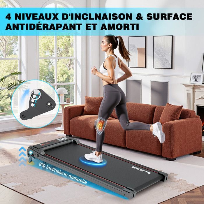 Tapis roulant RAOO MIN - Motore da 2,5 CV - Velocità 1-6 km/h - Inclinazione 8% - Con telecomando - Compatto e silenzioso