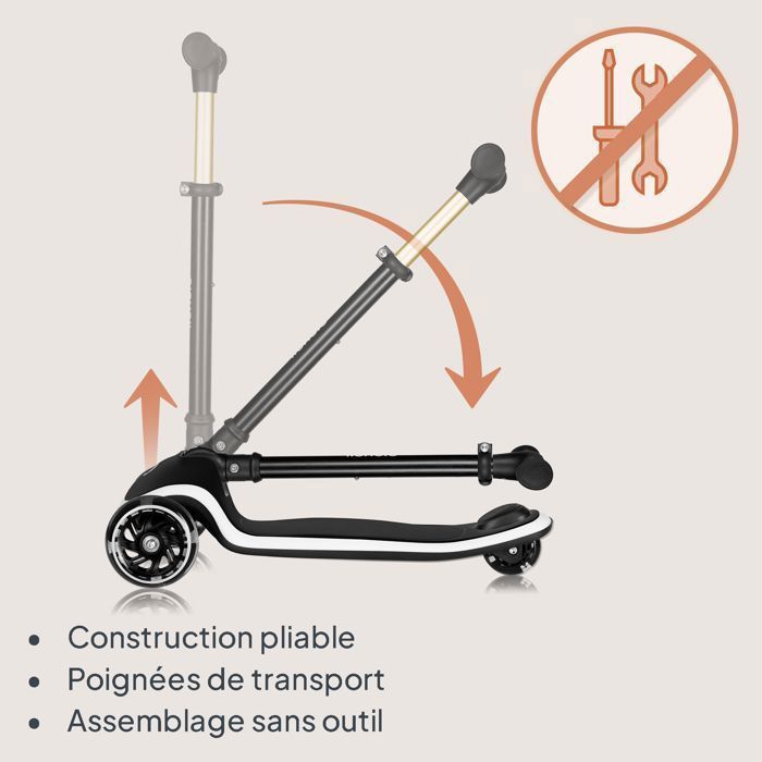 Trottinette enfant LIONELO Mey - 3 Roues éclairées - Pliable - Hauteur réglable - Noir