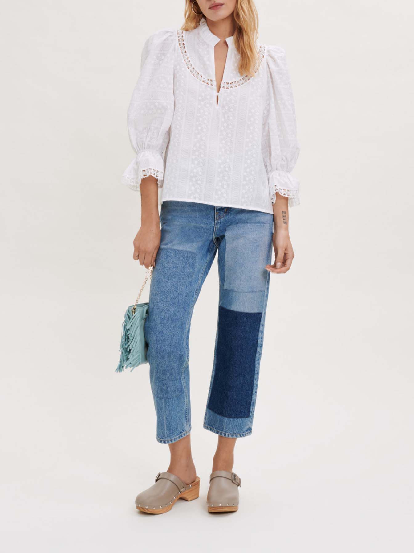 Geborduurde katoenen blouse - Wit