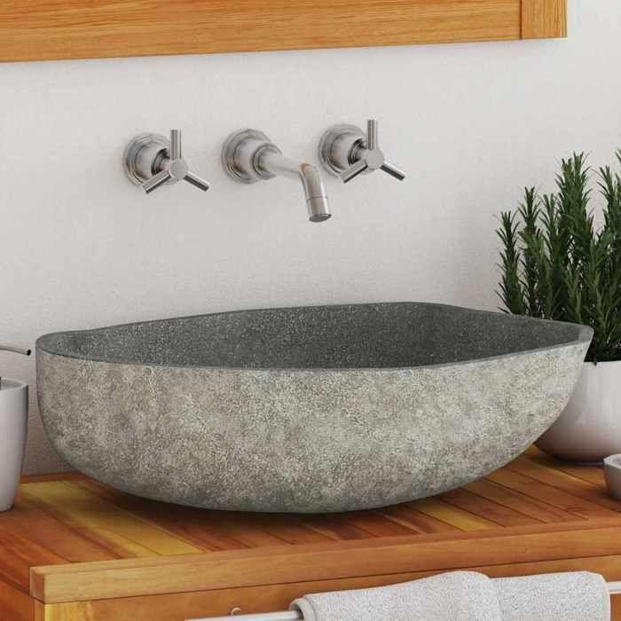 vidaXL Oval River Stone Washbasin, Hand Basin, Countertop Washbasin for Toilet, Bathroom, Home, 242668