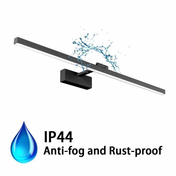 Lampe pour Miroir LED Salle de Bains IP44 16W 1170lm Lampe Armoire Applique Murale Intérieure Moderne Luminaire 4000K, Noir