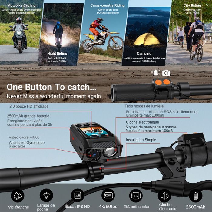 4K HD Sports Camera - Cycling Camera - 32GB - WiFi - Stabilization - Waterproof - Suitable for Outdoor Motorcycle and Bicycle Recording