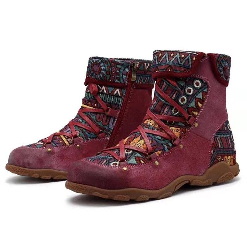 Stivali corti da donna di grandi dimensioni, nuovi stivali piatti con plateau, stivali in pelle alla moda con punta tonda e lacci, scarpe da donna, stivali da donna