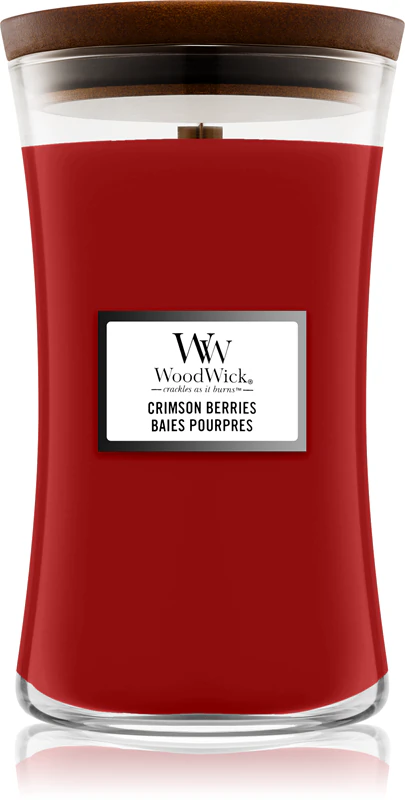 Woodwick Crimson Berries geurkaars met houten lont