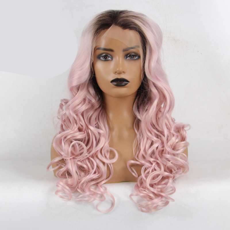 Pink Color Synthetic Hair Lace Front Wigs for Women Natural Hairline for Cosplay Glueless Lace Front Wigs Loose Wave