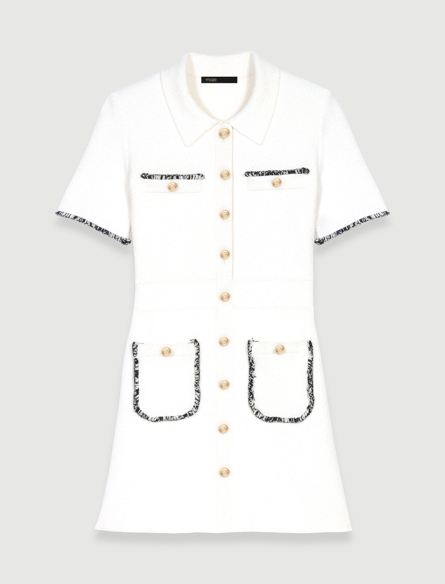 Rochie scurtă cu nasturi - Alb-gălbui