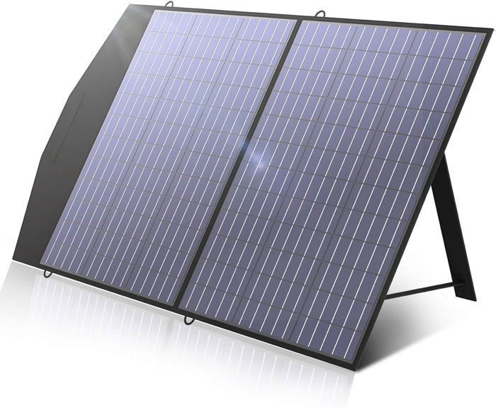Panel solar plegable ALLPOWERS de 100 W: portátil, 22 % de eficiencia, compatible con estaciones de energía para camping.