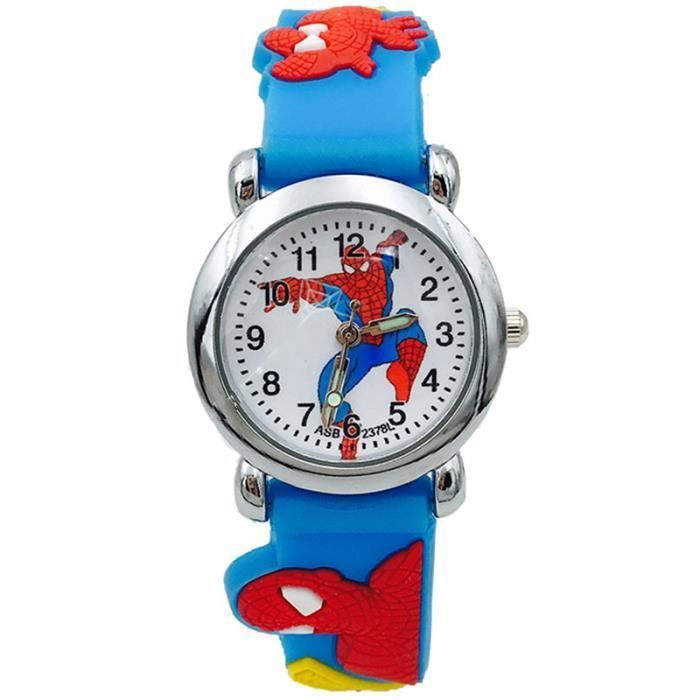 SHARPHY Montre enfant filles garçons spiderman bracelet en silicone mode mignon bleu junior lumineux sport